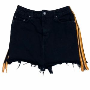 CarMar Colin blk fringe distress yellow zip skirt
